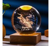 3D Laser Engraved Crystal Ball 80 mm Zodiac Crystal Ball with Solid Wood Stand Gift Box Home Decorative Accessories Creative Gifts (Taurus)