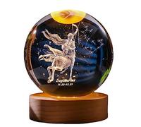3D Laser Engraved Crystal Ball 80 mm Zodiac Crystal Ball with Solid Wood Stand Gift Box Home Decorative Accessories Creative Gifts (Sagittarius)