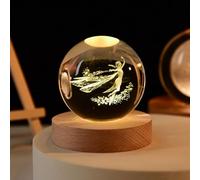 3D Laser Engraved Crystal Ball Decor, Multiple Designs,USB-Powered with Warm Yellow Lighting, Home Room Decor Led Night Lamp, for Gifts & Home (Fairy)