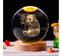 3D Laser Engraved Crystal Ball Decor, Multiple Designs,USB-Powered with Warm Yellow Lighting, Home Room Decor Led Night Lamp, for Gifts & Home (Panda)