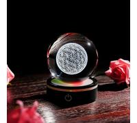 3D Laser Engraved Crystal Ball Flower of Life Paperweight with Led Stand Chakra Healing Grid Globe for Valentine's Day, Birthday, Anniversary, Wedding Gift