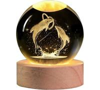 3D Laser Engraved Dolphin Crystal Ball, Romantic Dolphin & Heart LED Night Light, 60mm Sea Animal Figurines Decor Glass Sphere Lamp Gifts for Women Kids Mom