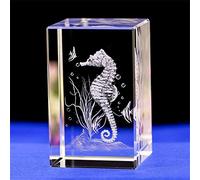 3D Laser Etched Crystal Seahorse Statue - Elegant Glass Figurine & Engraved Animal Art Decor, for Sea Life Lovers (50x50x80mm)