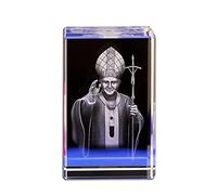 3D Laser Etched Crystal Statue of Saint Pope John Paul II - Elegant Glass Cube Art for Home Decor & Church Chapel Decoration, Unique Religious Gift