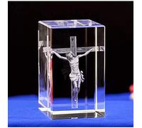 3D Laser Etched Jesus Sculpture - Crystal Glass Figurine, Christian Religious Gift & Home Decor, Engraved Cube Statue for Faith-Inspired Decoration, Unique Spiritual Gift