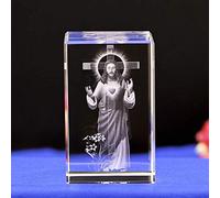 3D Laser Etched Jesus Sculpture - Crystal Glass Figurine, Christian Religious Gift, Home Decor, Engraved Cube Statue for Faith-Inspired Decoration, Unique Gift Idea.