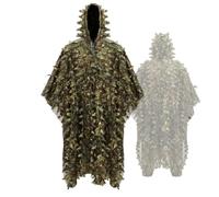 3D Leaf Camouflage Ghillie Poncho Cloak Hunting Concealment Cape Outerwear | Polyester Mesh,400g;Laser Cut Maple Leaves,Drawcord Hood;Breathable;For Wildlife Watching,Airsoft,Camp,Trip