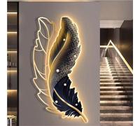3D LED Feather Wall Art, Metal Wall Decor with LED Lights, Aesthetic Wall Hanging for Living Room, Bedroom, Office - 100 x 50cm
