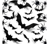 3D LED Halloween Decorative Spider Bat Sticker Set, 24 Pieces Bat Lights Purple + Green Spider Lights, 3D LED Bat Lights, Green Lights, 3D Spider Decoration, Outdoor Decoration for Home, Garden