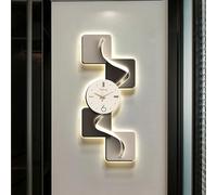 3D LED Lighted Wall Art with Clock, Modern Geometric Texture Decor, Multi-Layered Metal Line Floating Sculpture, Large Decorative Glowing Painting for Living Room Entryway(White,39.4*16.5in)