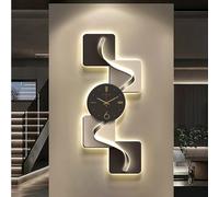 3D LED Lighted Wall Art with Clock, Modern Geometric Texture Decor, Multi-Layered Metal Line Floating Sculpture, Large Decorative Glowing Painting for Living Room Entryway(Black,35.4*14.2in)