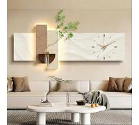 3D LED Sandstone Wall Art with Clock, Decorative Sculpture with Vase and Artificial Plant, Modern Home Decor for Living Room, Office