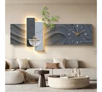 3D LED Sandstone Wall Art with Clock, Decorative Sculpture with Vase and Artificial Plant, Modern Home Decor for Living Room, Office
