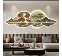 3D LED Wall Art, Crystal Sculpture, Illuminated Sun & Moon Landscape with Deer, Remote Control Home Decor for Living Room, Bedroom, Office, 210x70CM
