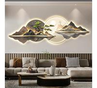 3D LED Wall Art, Crystal Sculpture, Illuminated Sun & Moon Landscape with Deer, Remote Control Home Decor for Living Room, Bedroom, Office, 210x70CM