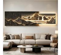 3D LED Wall Art Decor Sandstone Frameless Frosted Craft, Mountain Waterscape Wall Mural with Stereoscopic 3D Vision for Modern Light Luxury Living Room Sofa Background