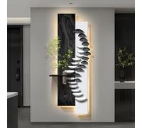 3D LED Wall Art Decor Sandstone Sculpture Painting with Hydroponic Glass Vase and Artificial Plants Modern Mural Hanging for Hallway Living Room Bedroom Home Decoration