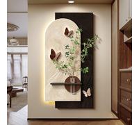 3D LED Wall Art Decor with Light, Sandstone Sculpture with Vase and Artificial Plant, Modern for Living Room Hallway Entryway Home