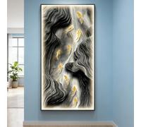 3D LED Wall Art, Nine Koi Fish Mountain Wall Sculpture with Warm Glow, Textured Crystal Porcelain Decor for Living Room Entryway