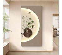 3D LED Wall Art Sculpture with Vase & Artificial Plant Decor for Living Room Hallway - Beige 40x80cm (15.7x31.5in) - Modern Home Decoration