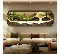 3D LED Wall Art with Remote Control, Dimmable Pine Tree Mountain Landscape Sculpture, Modern Chinese Style Mural for Living Room, Large Horizontal Design (59.1x19.7in)