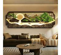 3D LED Wall Art with Remote Control, Dimmable Pine Tree Mountain Landscape Sculpture, Modern Chinese Style Mural for Living Room, Large Horizontal Design (59.1x19.7in)