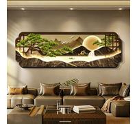 3D LED Wall Art with Remote Control, Dimmable Pine Tree Mountain Landscape Sculpture, Modern Chinese Style Mural for Living Room, Large Horizontal Design (59.1x19.7in)