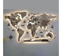 3D LED Wall Art - Wood and Acrylic World Map Mural for Living Room, Extra Large Home Decor with LED Lighting
