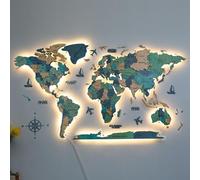 3D LED Wall Art - Wood and Acrylic World Map Mural for Living Room, Extra Large Home Decor with LED Lighting