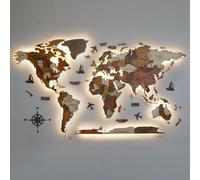 3D LED Wall Art - Wood and Acrylic World Map Mural for Living Room, Extra Large Home Decor with LED Lighting