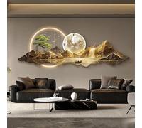 3D LED Wall Clock Sculpture with Feng Shui Landscape Art for Modern Home Decor - Elegant Design for Living Room and Office Spaces