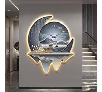 3D LED Wall Lamp, Modern Art Deco Lighting with Minimalist Wall Clock Design, Home Decor for Oriental and Traditional Chinese Style Interiors(D,50 * 41CM)