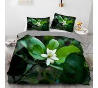 3D Lemon Blossom Double Duvet Cover Sets Green Leaves Double Bedding Set Warm Comfort Microfiber Quilt Cover Size 200x200 cm with 2 Pillowcases 50×75 cm y.1449