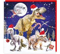 3D Lenticular Holographic Festive Fun Keepsake Single Christmas Card - Made in The UK - Eco-Friendly - Premium Board - 160 x 160mm (Festive Jurassic Park)