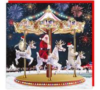 3D Lenticular Holographic Festive Fun Keepsake Single Christmas Card - Made in The UK - Eco-Friendly - Premium Board - 160 x 160mm (Santa Carousel)