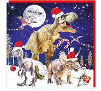 3D Lenticular Holographic Festive Fun Keepsake Single Christmas Card - Made in The UK - Eco-Friendly - Premium Board - 160 x 160mm (Festive Jurassic Park)