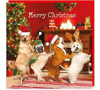 3D Lenticular Holographic Festive Fun Keepsake Single Christmas Card - Made in The UK - Eco-Friendly - Premium Board - 160 x 160mm (Conga Dogs)