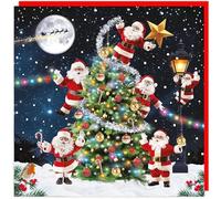 3D Lenticular Holographic Festive Fun Keepsake Single Christmas Card - Made in The UK - Eco-Friendly - Premium Board - 160 x 160mm (Santa's Climbing Tree)