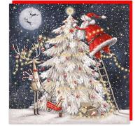 3D Lenticular Holographic Festive Fun Keepsake Single Christmas Card - Made in The UK - Eco-Friendly - Premium Board - 160 x 160mm (Santa Decorating Tree)