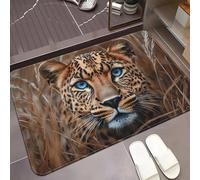3D Leopard Face in Natural Habitat HD Printed Non-Slip Door Mat, Absorbent Machine Washable Polyester Mat for Bathroom Bedroom-60x90cm