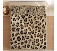3D Leopard Print Single Fitted Sheet Brown Fitted Sheets Deep Pocket 30 cm Soft Bed Sheets Microfiber Bedding 90x190 cm with 2 Pillowcases for kids and aldults XCW4812