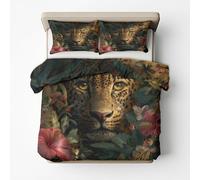 3D Leopard Single Bed Duvet Cover Set 2 Piece with 1 Pillowcase, Forest Wild Animal Patterned Bedroom Decor Bedding, Soft Microfibre Quilt Cover with Zip I&Z52