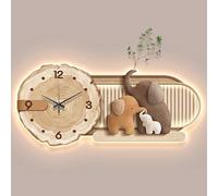 3D Light Up Wall Art with Silent Clock, Modern Crystal Porcelain LED Wall Decor for Living Room, Plug-in Warm Glow Mural with Remote Control (Type B 41x90cm/16.1x35.4in)