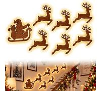 3D Light-Up Wooden Reindeer Christmas Decor, Wooden Wall Decor Light Effect | Warm Backlit Peel & Stick Entryway Glow, LED Reindeer Christmas Wall Decor, for Living Room, Corridor, stairs, Fireplace