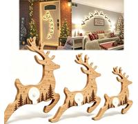 3D Light-Up Wooden Reindeer Decor,12Pc LED Wall Art for Christmas (5"-12 C