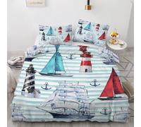 3D Lighthouse Sailboat Super King Duvet Cover Set 220x260cm 3 piece Soft Microfiber Reversible Bedding Set Ocean Theme Comforter Cover with Zipper Closure Quilt Cover with 2 Pillowcase 50x75cm(2-23)