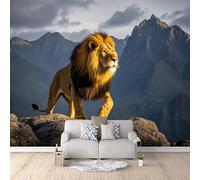 3D Lion Animal Wallpaper 200x140cm, Mountain Photo Wallpaper,Modern Art Wall Murals,for Living Room Bedroom Decoration, Easy to Install