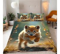3D Lion Cub Double Duvet Cover Sets Wild Animals Double Bedding Set Warm Comfort Microfiber Quilt Cover Size 200x200 cm with 2 Pillowcases 50×75 cm F-2936