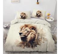 3D Lion Double Duvet Cover Set 200x200cm 3 piece Soft Microfiber Reversible Bedding Set Animal Lion Comforter Cover with Zipper Closure Quilt Cover with 2 Pillowcase 50x75cm（Image 1-2）