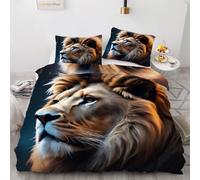 3D Lion Double Duvet Cover Set 200x200cm 3 piece Soft Microfiber Reversible Bedding Set Animal Lion Comforter Cover with Zipper Closure Quilt Cover with 2 Pillowcase 50x75cm（Image 1-4）